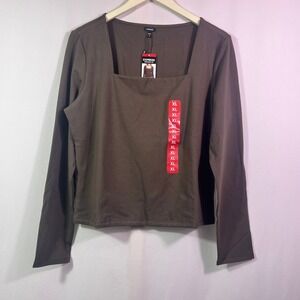 Express Womens Brown Squareneck Long Sleeve Top XL New